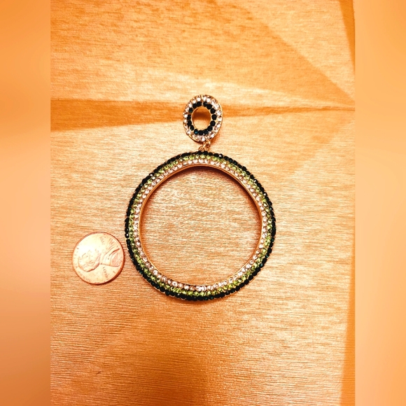 Green Rhinestone Round Earrings - Picture 2 of 2